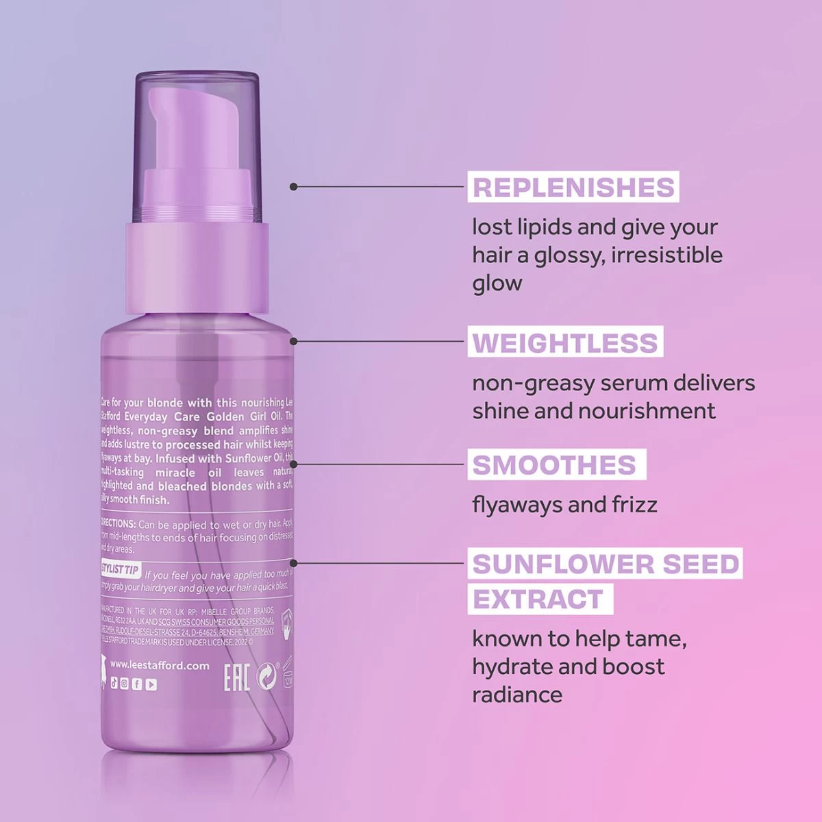 Lee Stafford Bleach Blondes Everyday Care Golden Girl Oil 50ml - Afbeelding 3